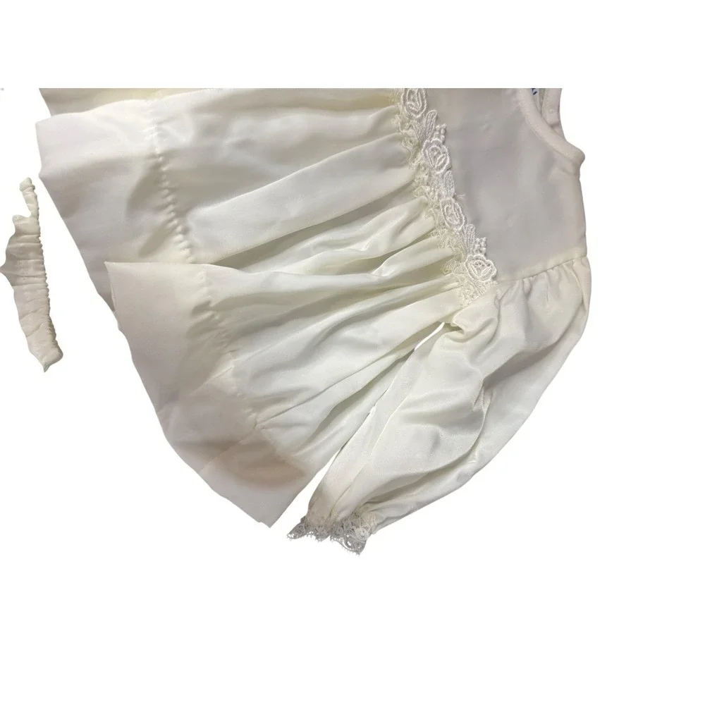 Vintage Baby Bliss Brand Clothing Satin White Baby Dress & Diaper Cover 0-3 mont